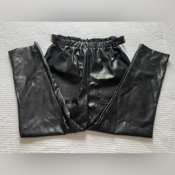 Bagatelle Black Faux Leather Pants Stretchy Paper Bag Waist Bikercore Goth - Picture 2 of 7